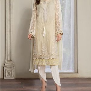 Mariab suit Pakistani dress light yellow cream